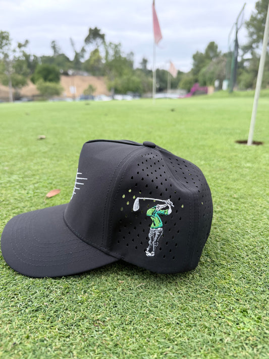 All black / green shirt bonehead hat